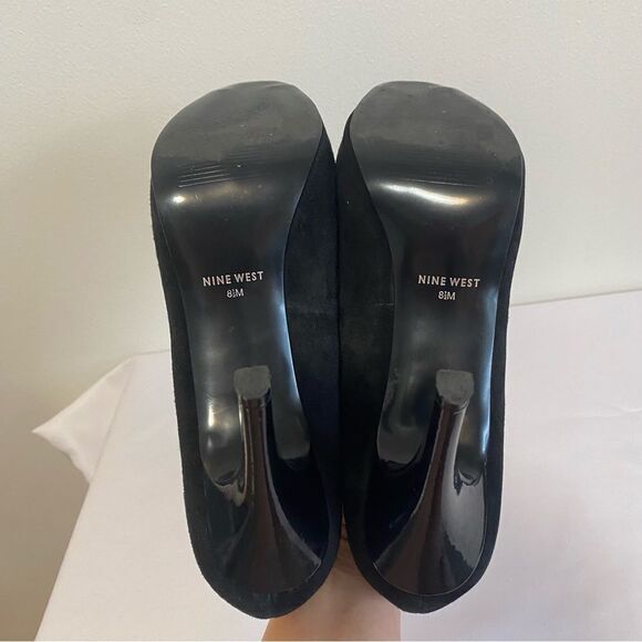 NINE WEST Bonfired Black Suede Peep toe Heels - Picture 7 of 12